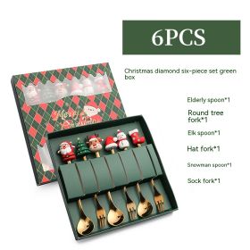 Creative Stainless Steel Christmas Spoon Kit (Option: F 6pc Six Piece Set Green Box)