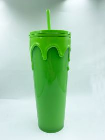 Double-layer Plastic Cups With Straw (Option: Grass Green-701to800ml)