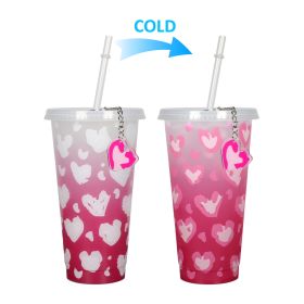 Household Fashion Simple Plastic Color Changing Cup With Straw (Option: Red Single Cup With Keychain-701 To 800ml)