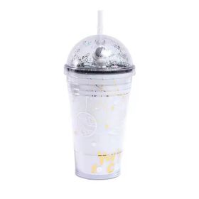 Creative Spaceman Plastic Straw Water Cup (Option: White 450ml)