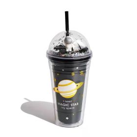 Creative Spaceman Plastic Straw Water Cup (Option: Black 450ml)